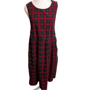 VTG Fads Long Jumper Dress Red Tartan Plaid Bedford Fair Dark Academia Sz 12p